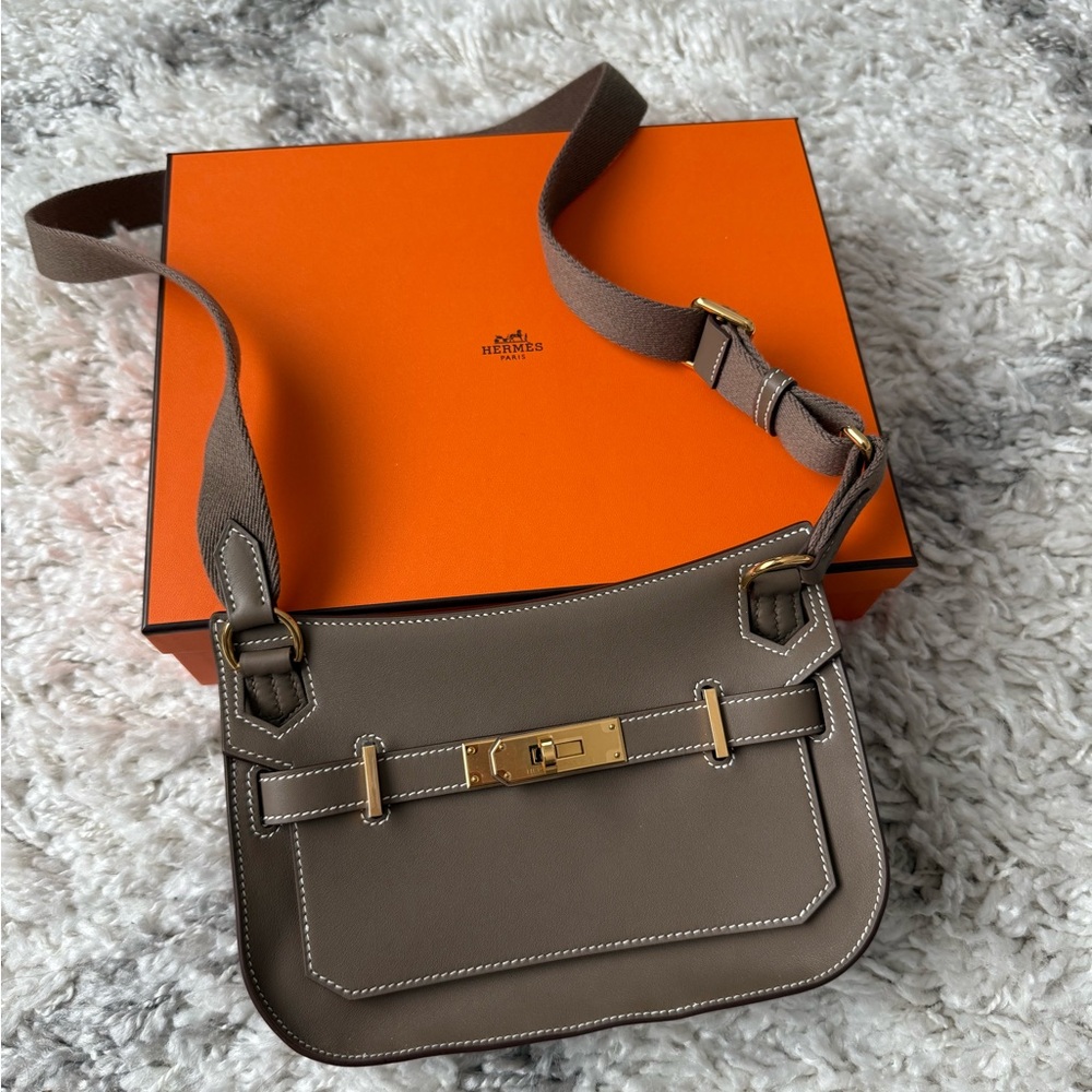Hermès Crossbody Bag in Taupe with Gold Accents